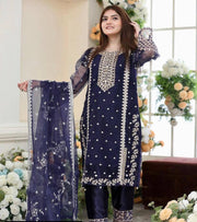 3 pcs women stitched organza embroidered suit